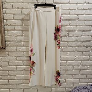 INC International Concepts Wide Leg Cream and Pink Floral Pants